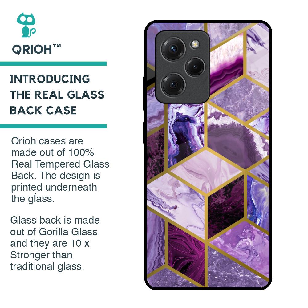 Purple Rhombus Marble Glass Case for Poco X5 Pro 5G