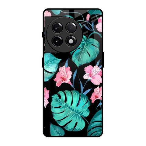 Tropical Leaves & Pink Flowers OnePlus 11R 5G Glass Back Cover Online