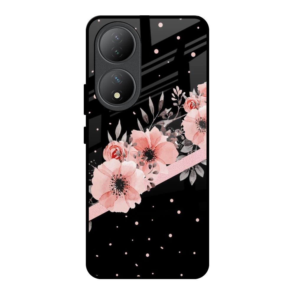 Floral Black Band Vivo Y100 5G Glass Back Cover Online