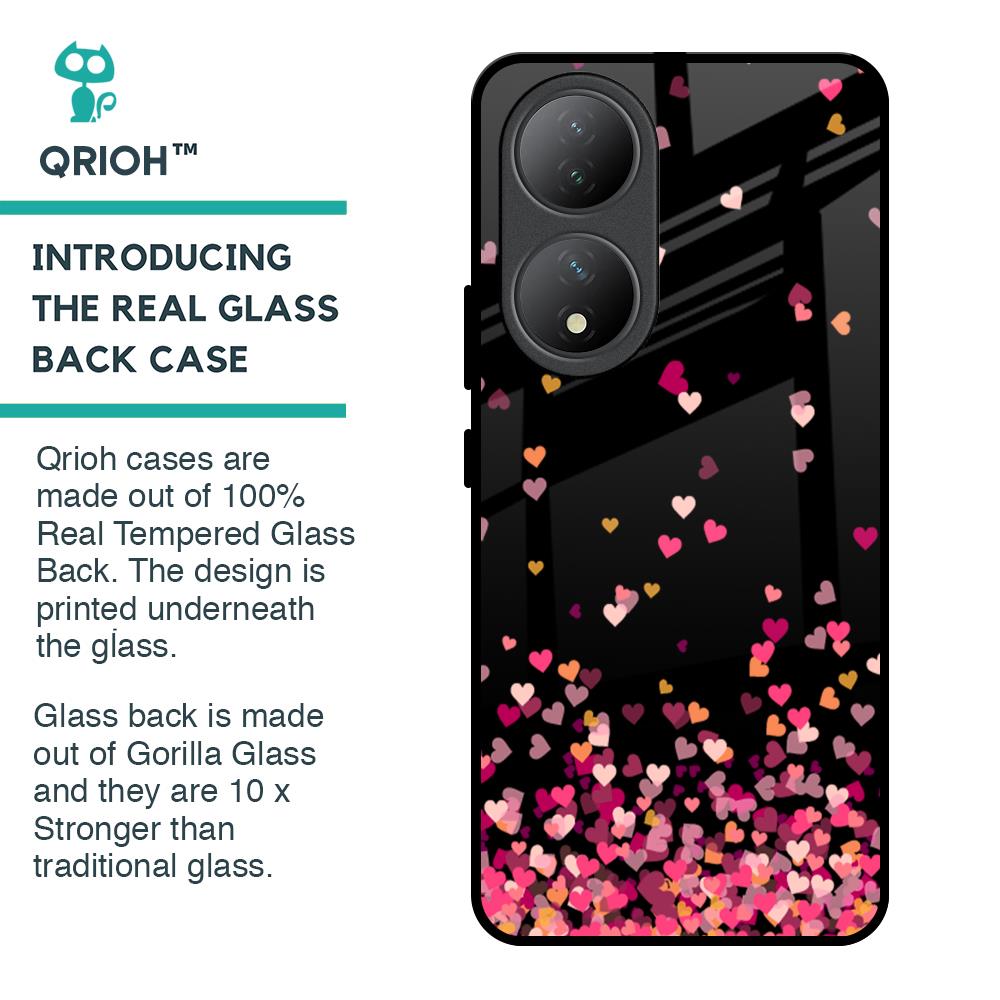 Heart Rain Fall Glass Case For Vivo Y100 5G