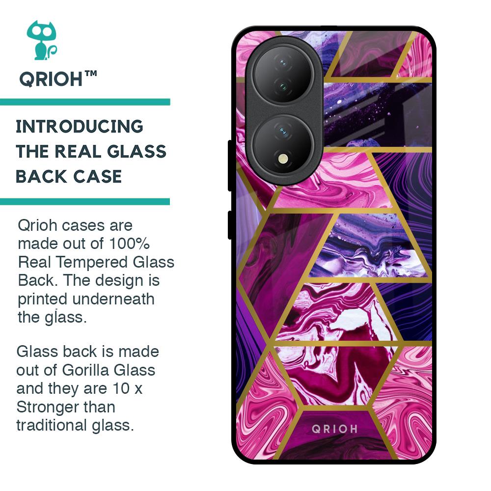 Electroplated Geometric Marble Glass Case for Vivo Y100 5G