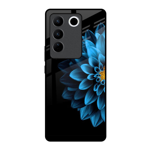 Half Blue Flower Vivo V27 5G Glass Back Cover Online