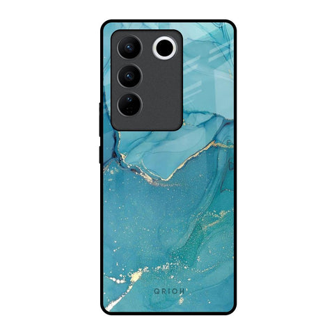 Blue Golden Glitter Vivo V27 5G Glass Back Cover Online