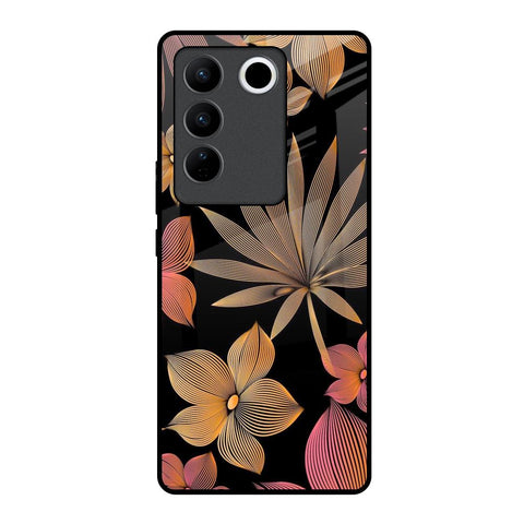 Lines Pattern Flowers Vivo V27 5G Glass Back Cover Online