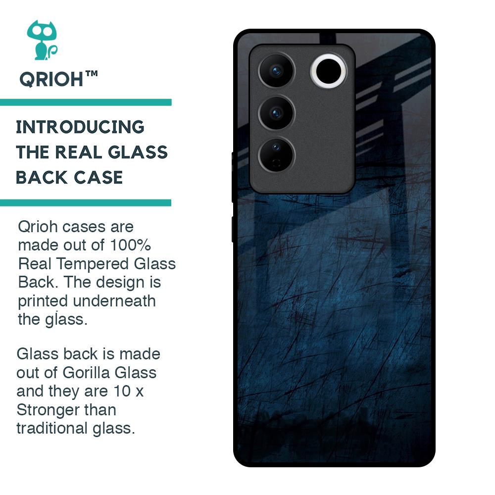 Dark Blue Grunge Glass Case for Vivo V27 5G