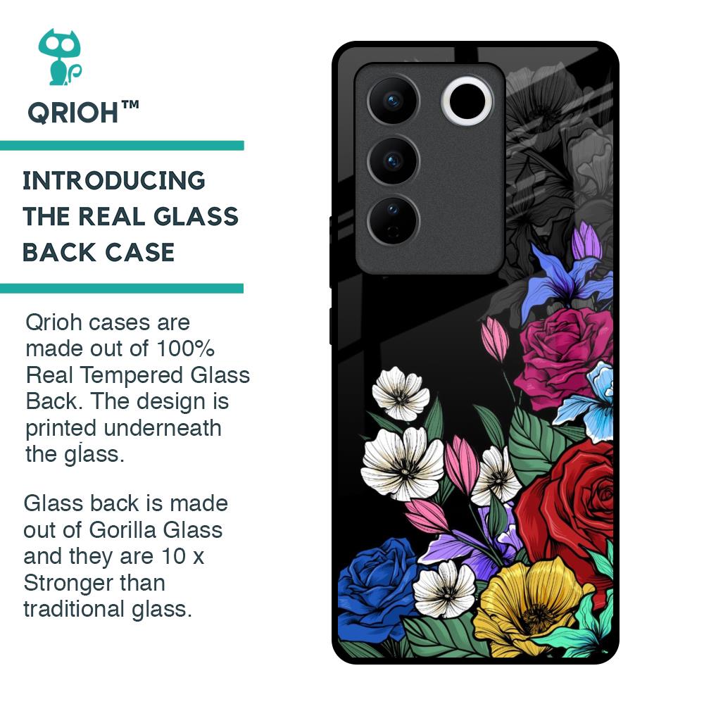 Rose Flower Bunch Art Glass Case for Vivo V27 5G