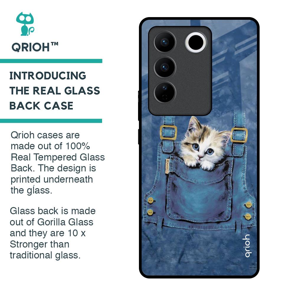 Kitty In Pocket Glass Case For Vivo V27 5G