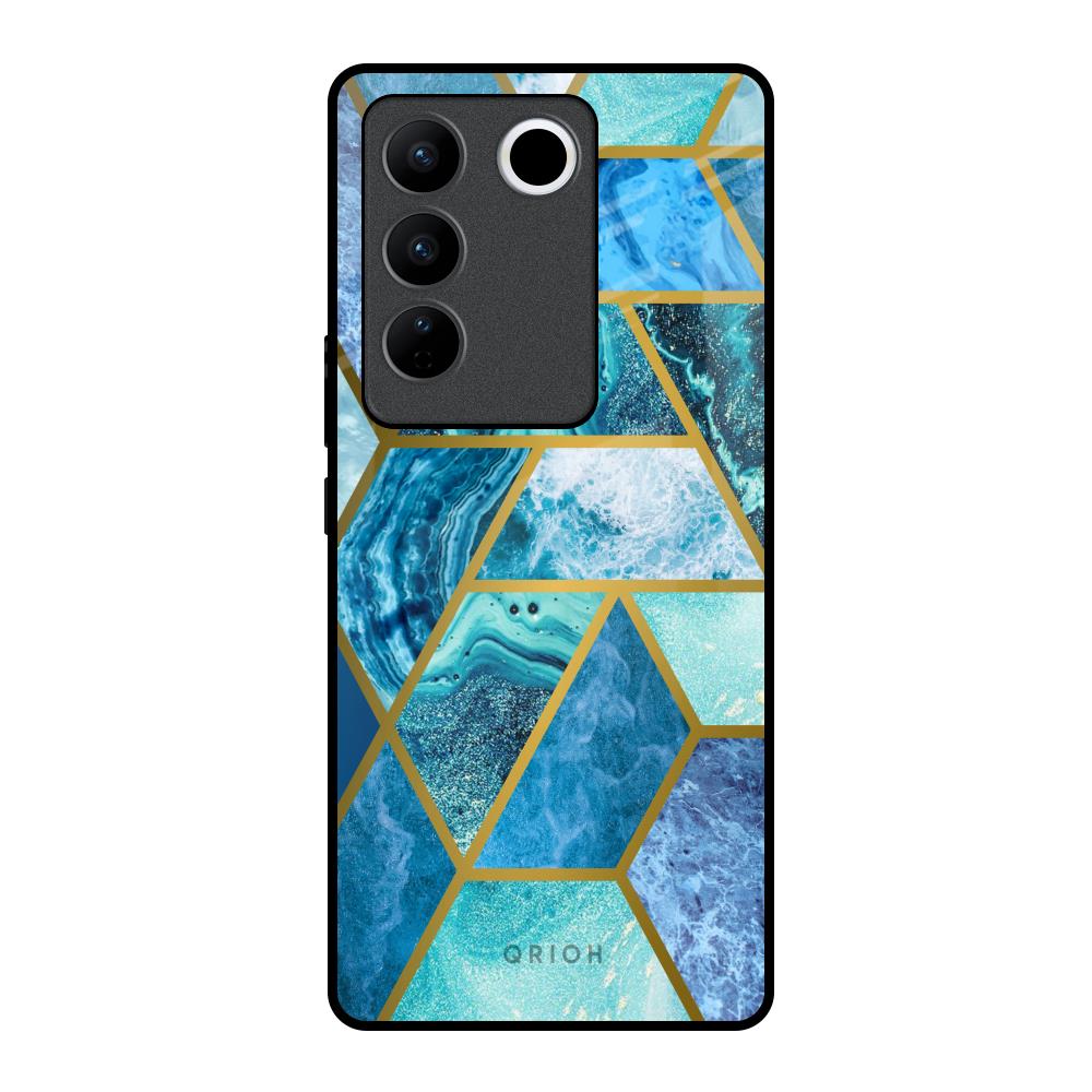 Turquoise Geometrical Marble Vivo V27 Pro 5G Glass Back Cover Online