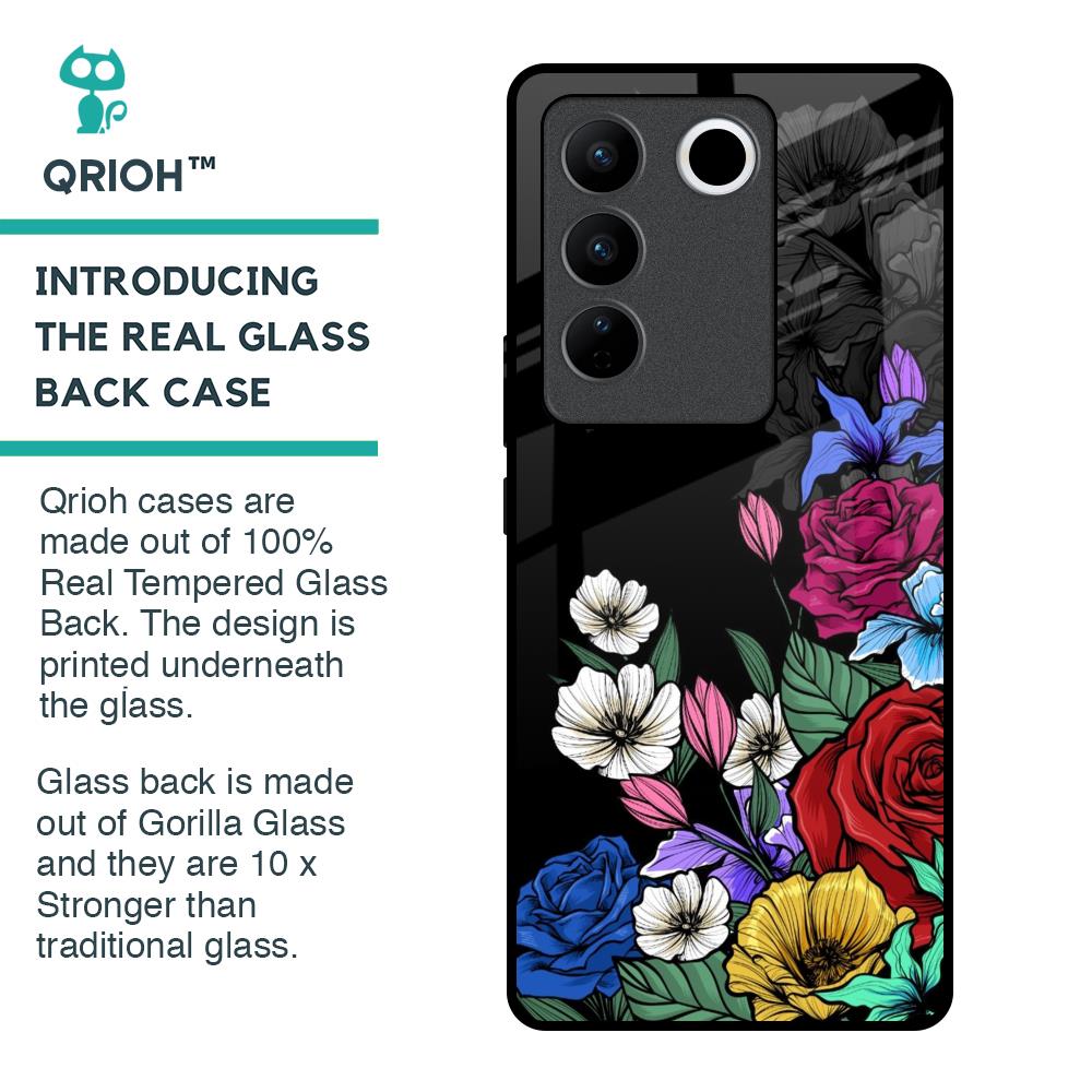 Rose Flower Bunch Art Glass Case for Vivo V27 Pro 5G