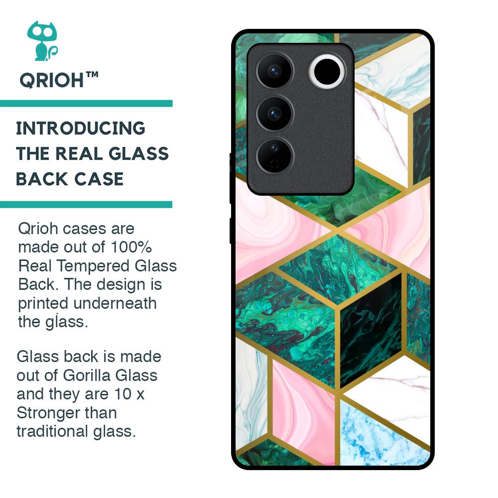 Seamless Green Marble Glass Case for Vivo V27 Pro 5G