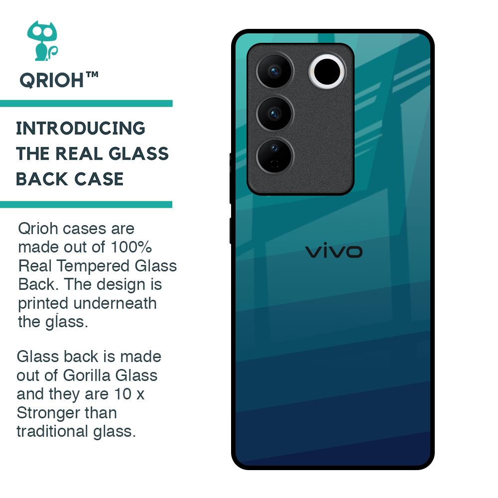 Green Triangle Pattern Glass Case for Vivo V27 Pro 5G