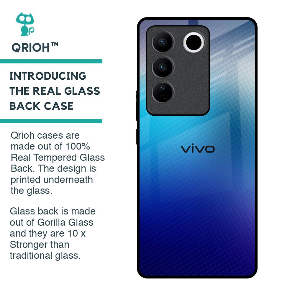 Blue Rhombus Pattern Glass Case for Vivo V27 Pro 5G
