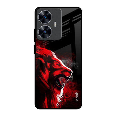 Red Angry Lion Realme C55 Glass Back Cover Online
