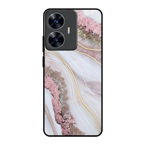Pink & Gold Gllitter Marble Realme C55 Glass Back Cover Online