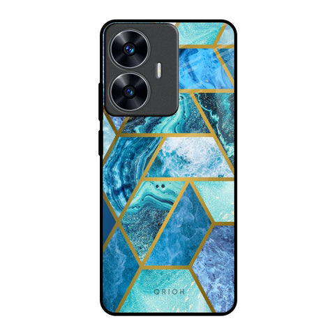 Turquoise Geometrical Marble Realme C55 Glass Back Cover Online