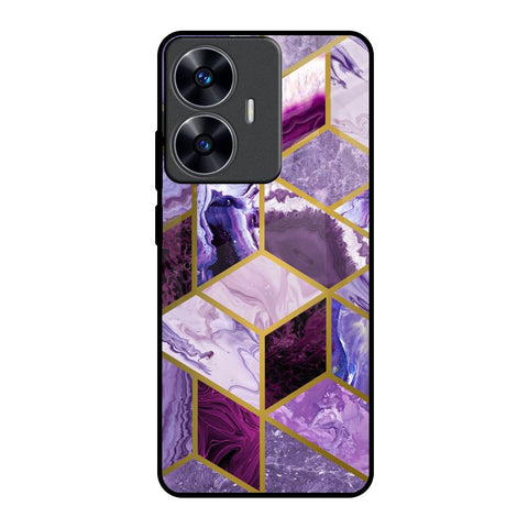 Purple Rhombus Marble Realme C55 Glass Back Cover Online