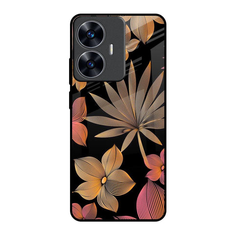 Lines Pattern Flowers Realme C55 Glass Back Cover Online