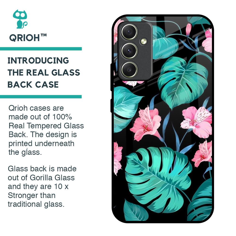 Tropical Leaves & Pink Flowers Glass Case for Samsung Galaxy A34 5G