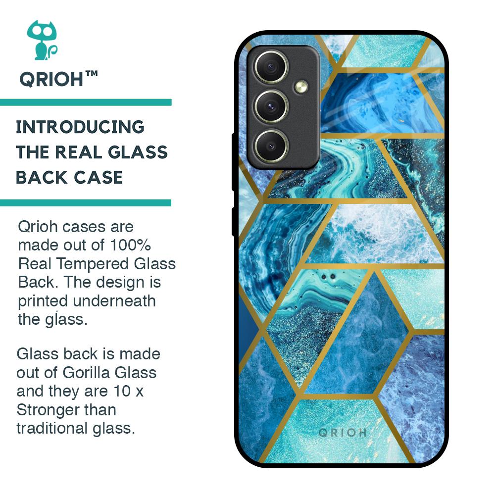 Turquoise Geometrical Marble Glass Case for Samsung Galaxy A34 5G
