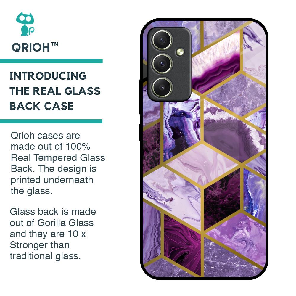 Purple Rhombus Marble Glass Case for Samsung Galaxy A34 5G