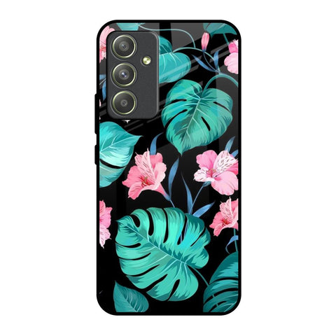 Tropical Leaves & Pink Flowers Samsung Galaxy A54 5G Glass Back Cover Online