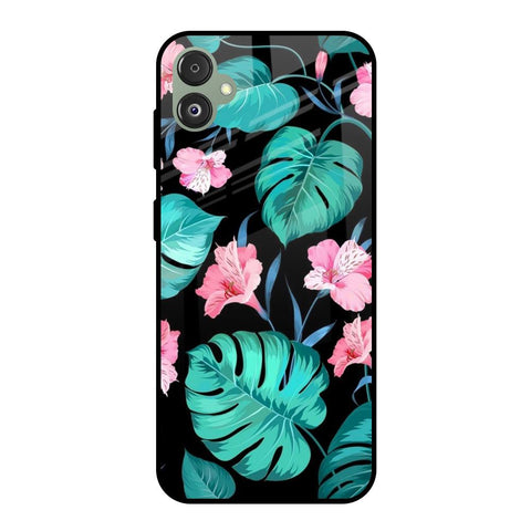 Tropical Leaves & Pink Flowers Samsung Galaxy F14 5G Glass Back Cover Online