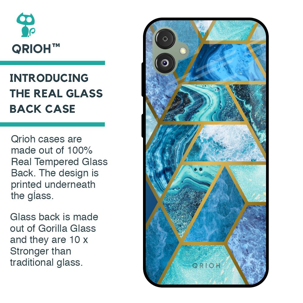 Turquoise Geometrical Marble Glass Case for Samsung Galaxy F14 5G