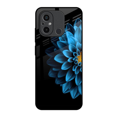 Half Blue Flower Redmi 12C Glass Back Cover Online