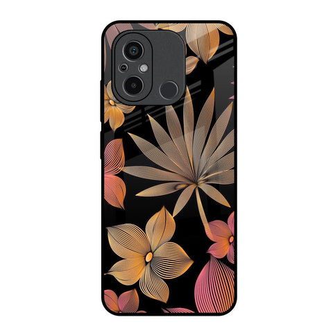 Lines Pattern Flowers Redmi 12C Glass Back Cover Online