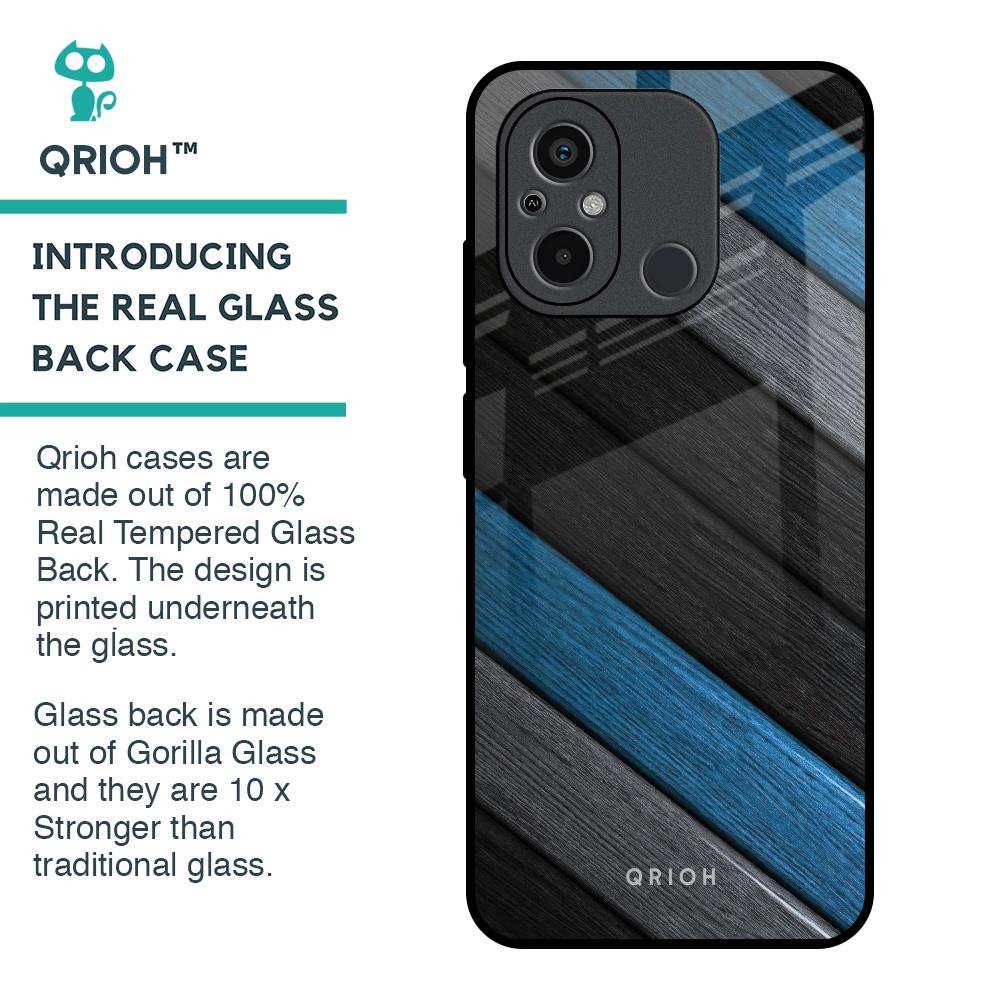 Multicolor Wooden Effect Glass Case for Redmi 12C