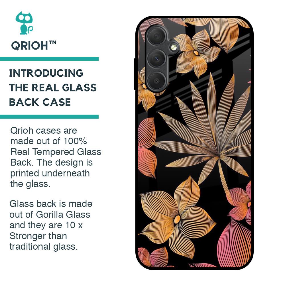 Lines Pattern Flowers Glass Case for Samsung Galaxy M14 5G