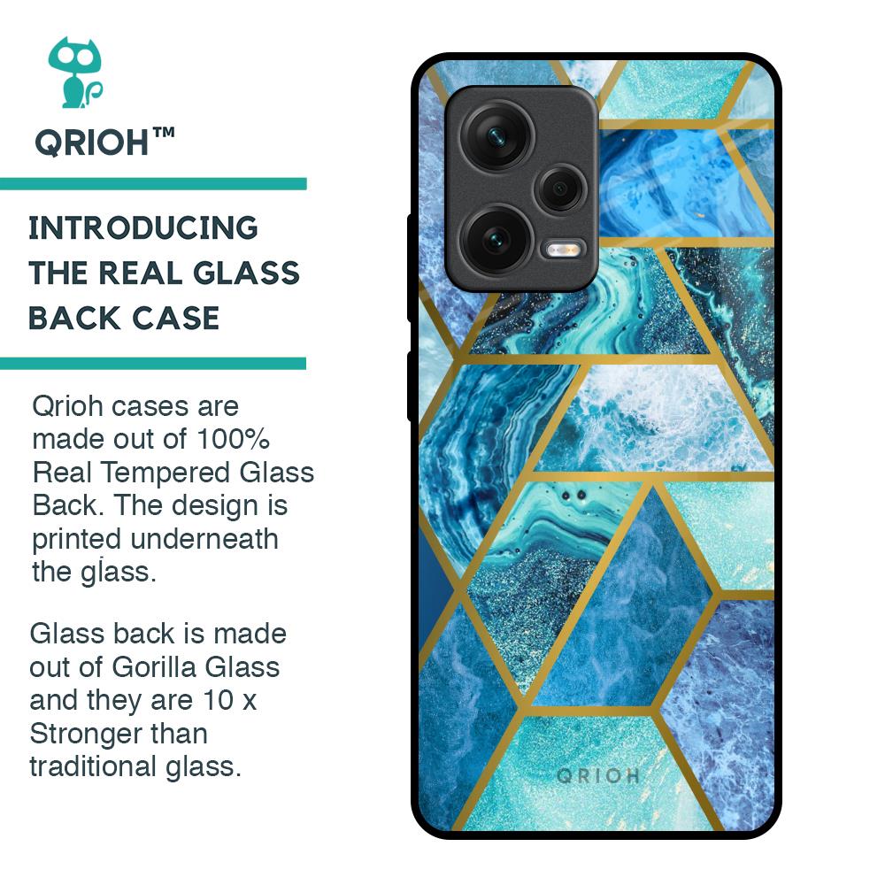 Turquoise Geometrical Marble Glass Case for Redmi Note 12 Pro Plus 5G