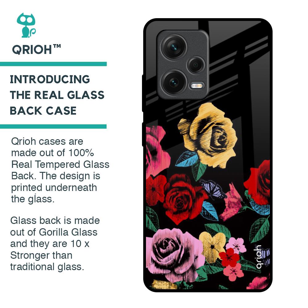 Floral Decorative Glass Case For Redmi Note 12 Pro 5G