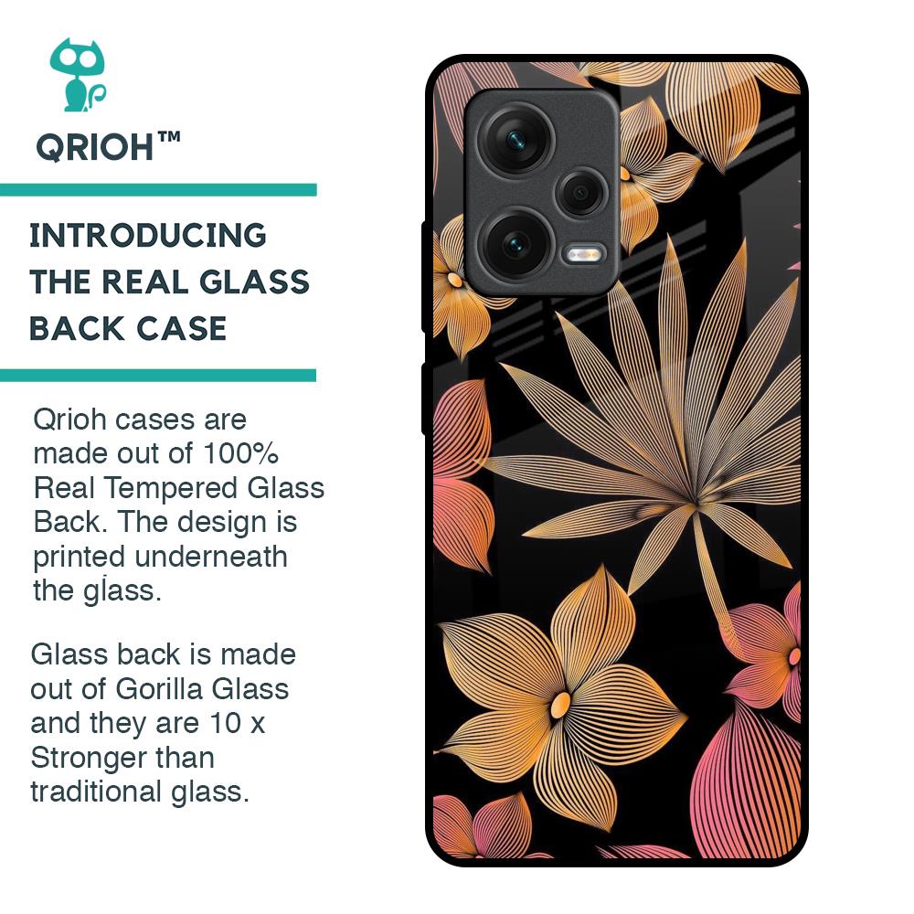 Lines Pattern Flowers Glass Case for Redmi Note 12 Pro 5G