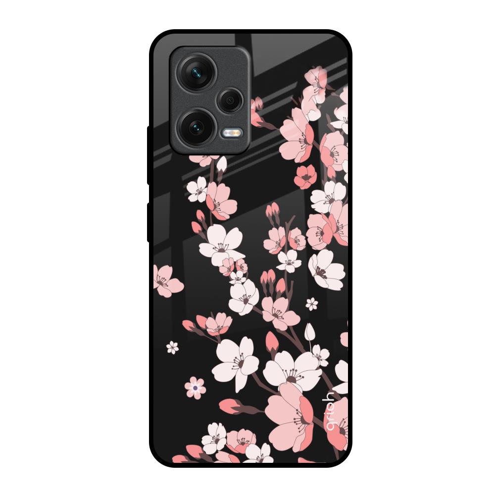 Black Cherry Blossom Redmi Note 12 5G Glass Back Cover Online