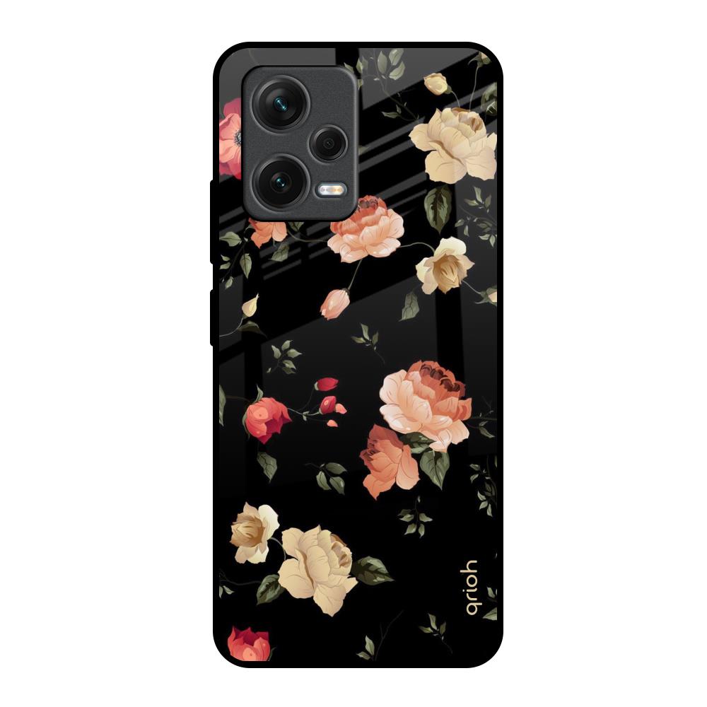 Black Spring Floral Redmi Note 12 5G Glass Back Cover Online