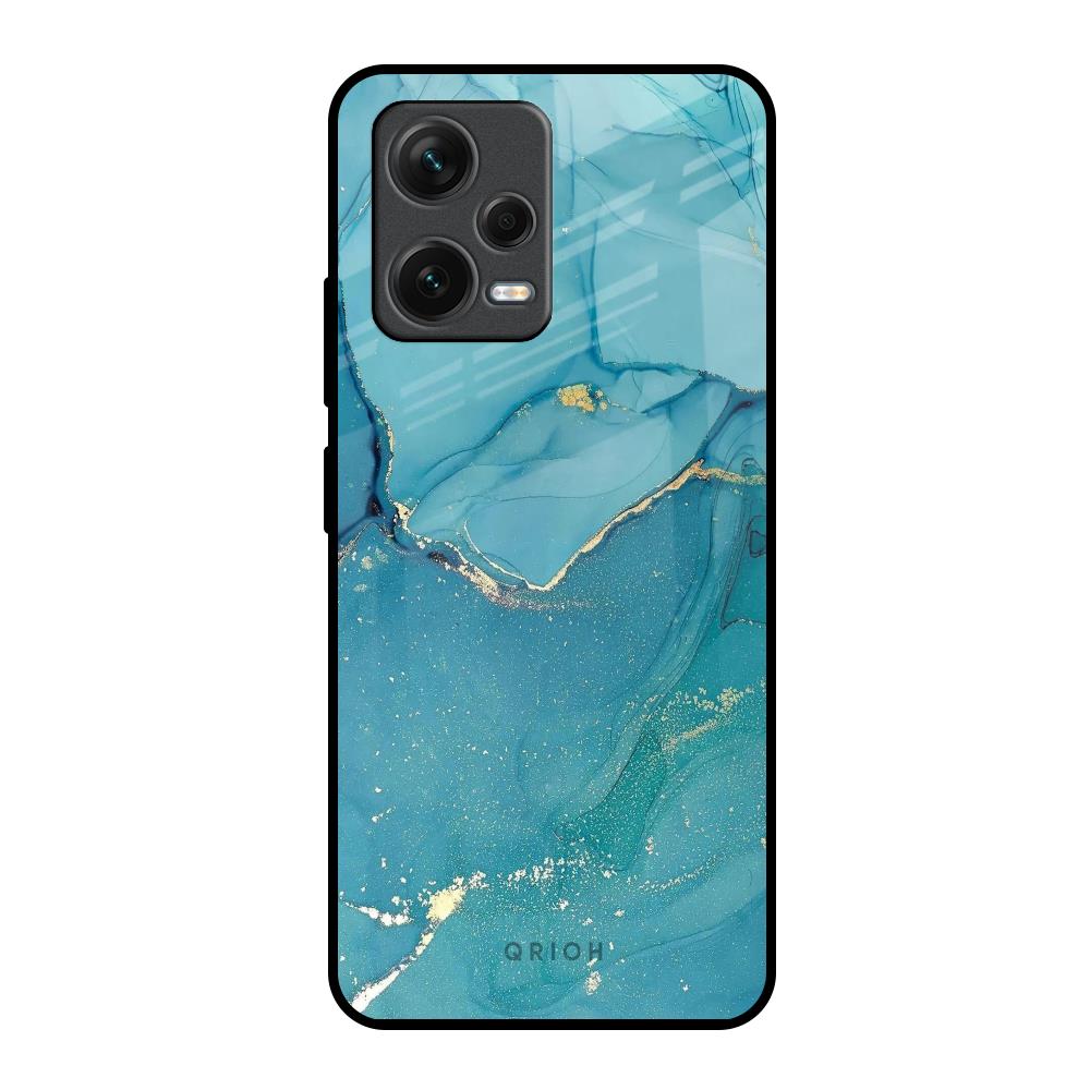 Blue Golden Glitter Redmi Note 12 5G Glass Back Cover Online