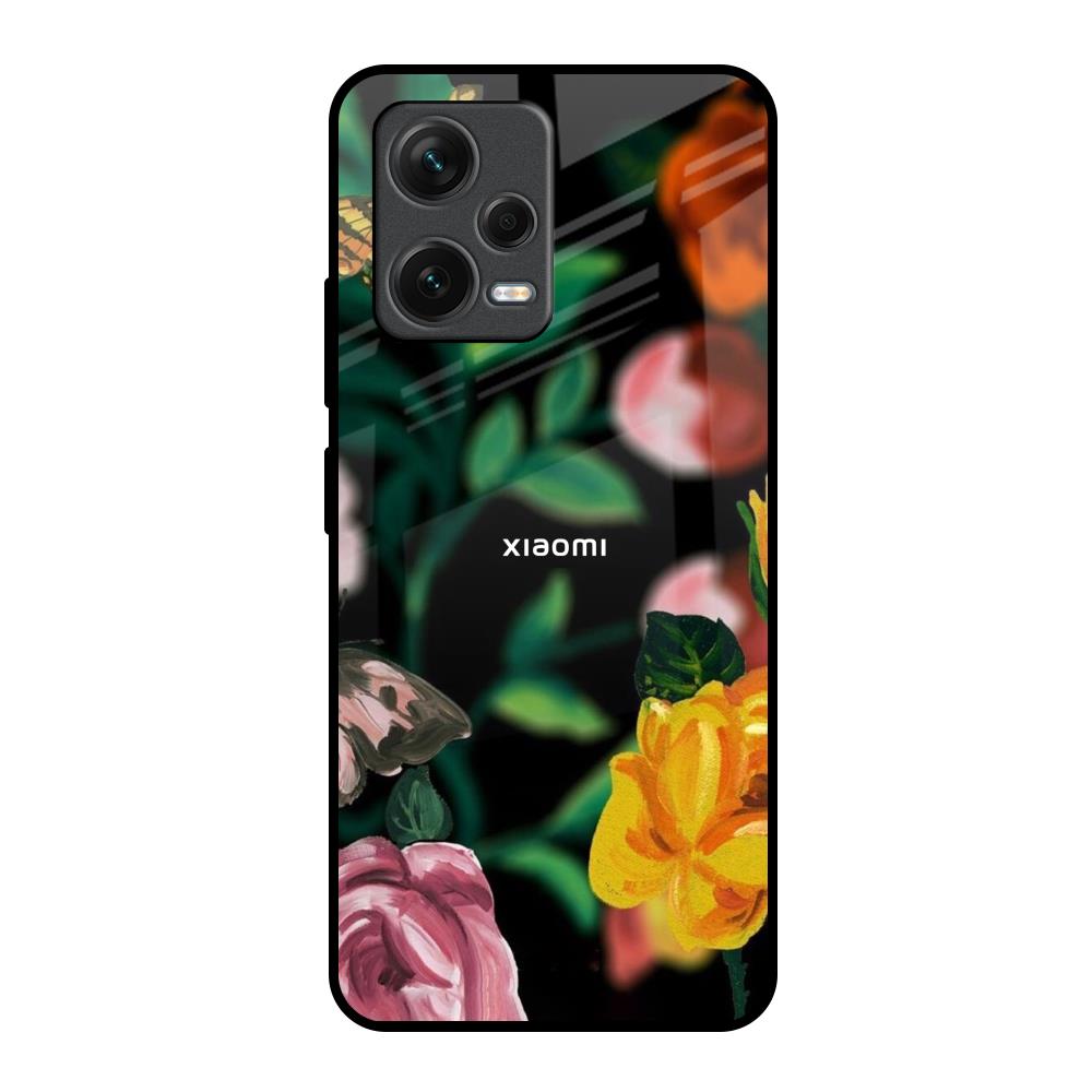 Flowers & Butterfly Redmi Note 12 5G Glass Back Cover Online
