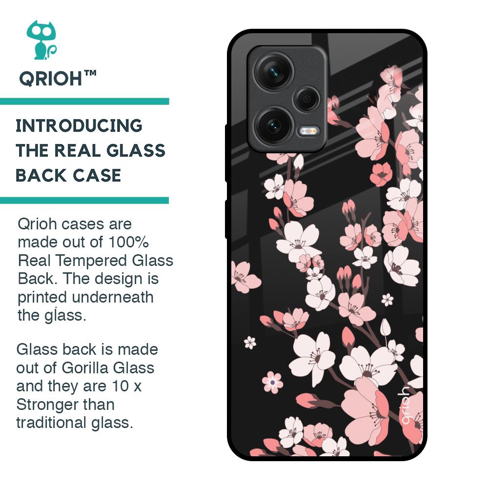 Black Cherry Blossom Glass Case for Redmi Note 12 5G