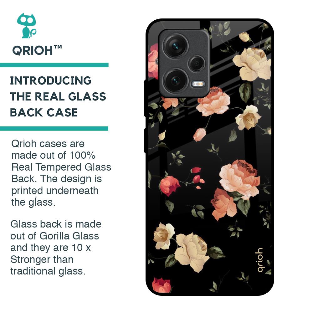 Black Spring Floral Glass Case for Redmi Note 12 5G