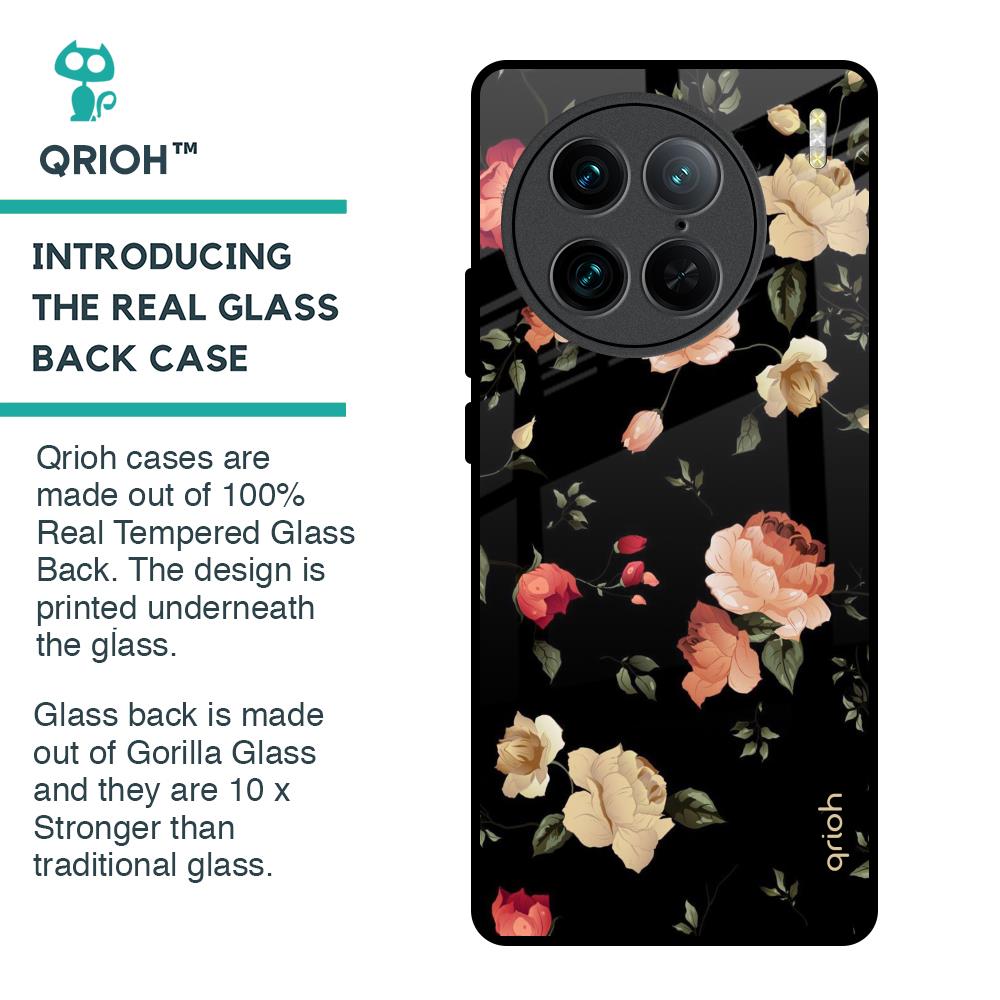 Black Spring Floral Glass Case for Vivo X90 Pro 5G