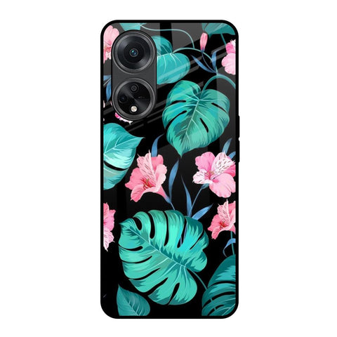 Tropical Leaves & Pink Flowers Oppo F23 5G Glass Back Cover Online