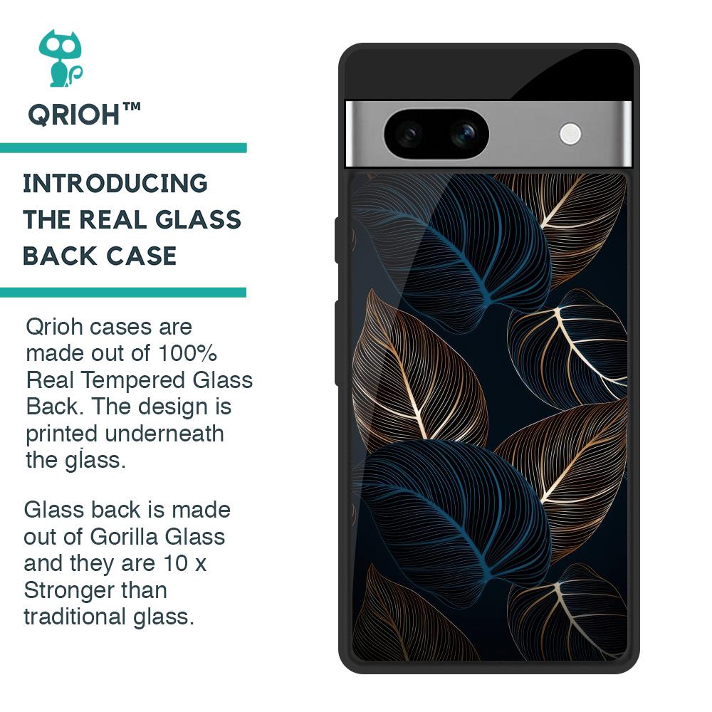 Blue Golden Leaves Glass Case for Google Pixel 7A
