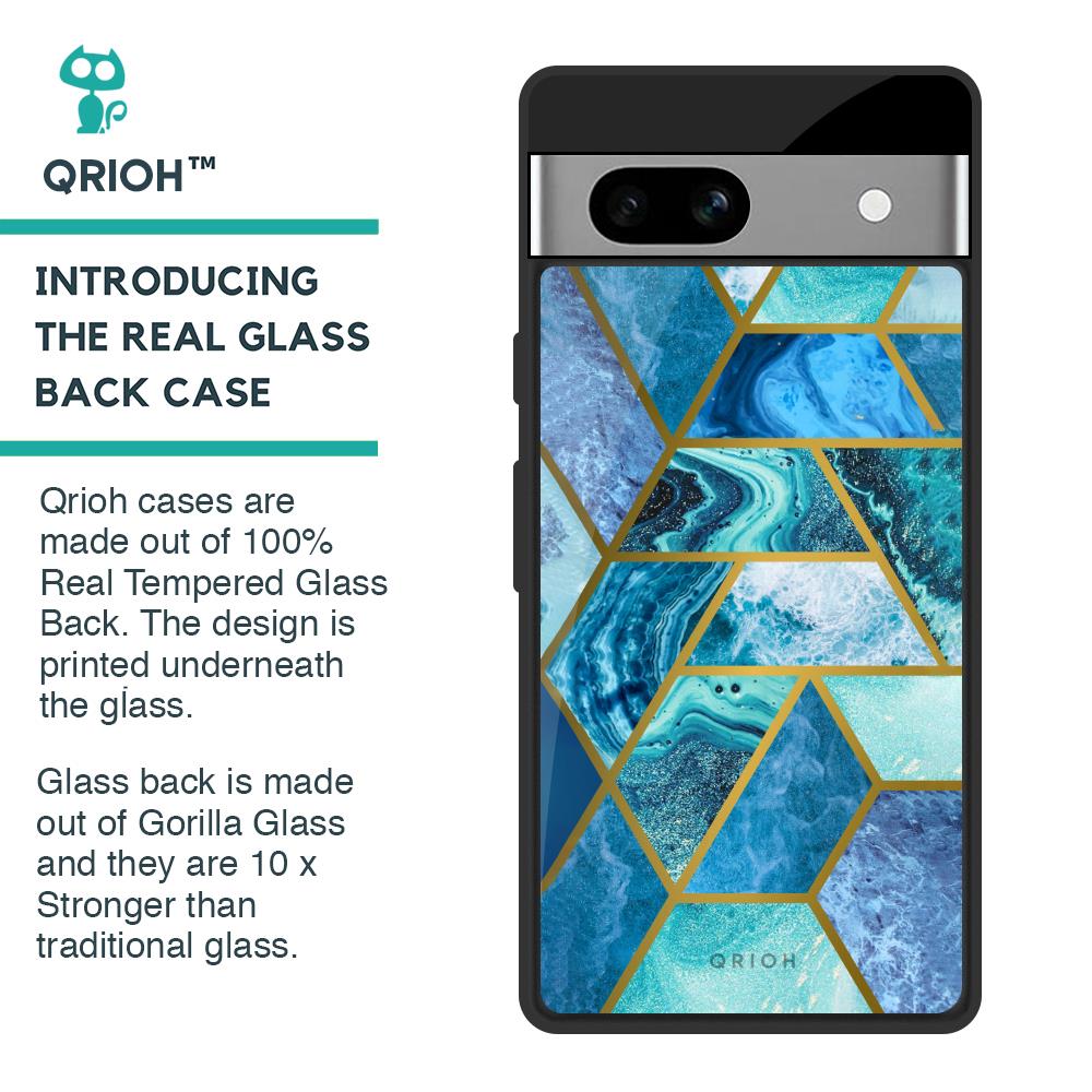 Turquoise Geometrical Marble Glass Case for Google Pixel 7A
