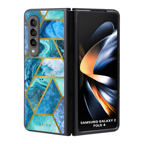 Turquoise Geometrical Marble Samsung Galaxy Z Fold4 5G Glass Back Cover Online