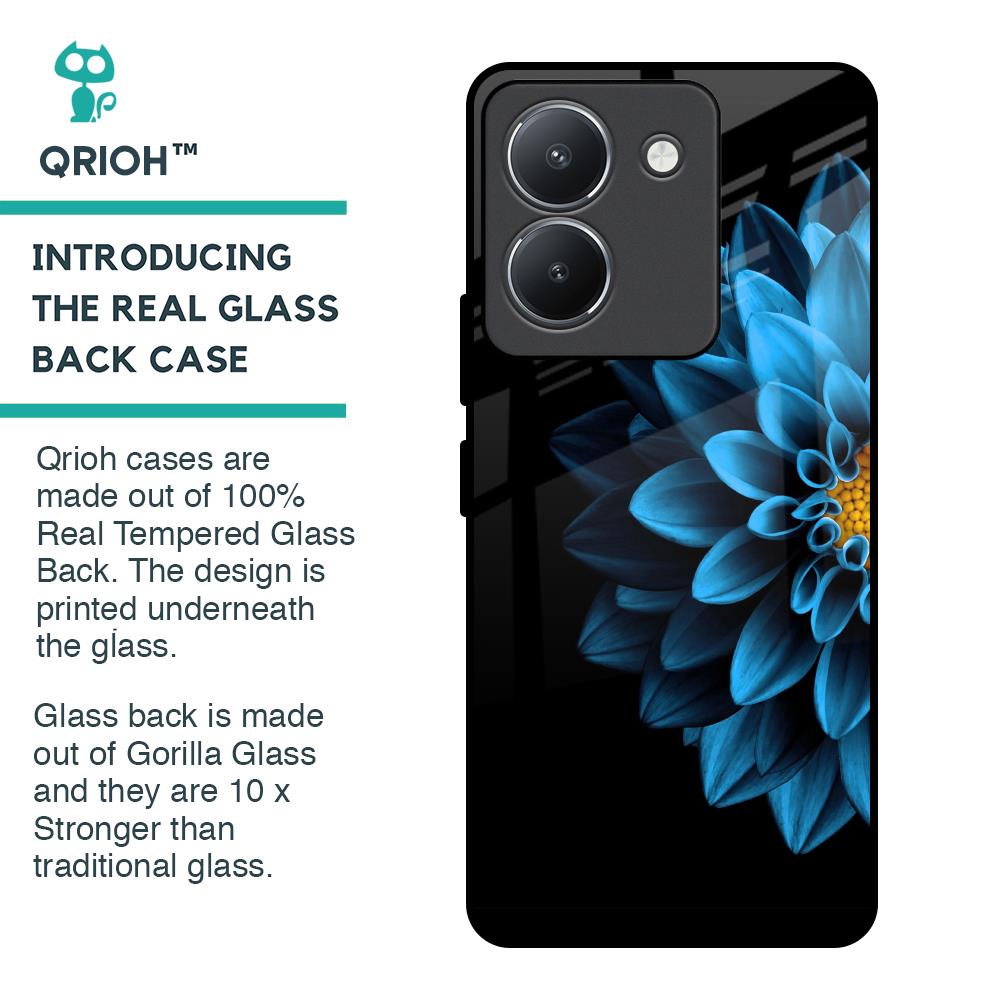 Half Blue Flower Glass Case for Vivo Y36