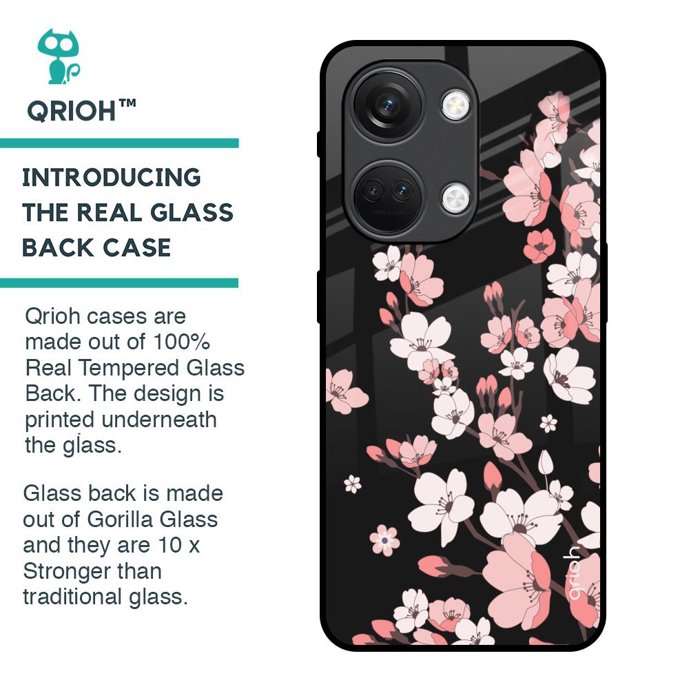 Black Cherry Blossom Glass Case for OnePlus Nord 3 5G