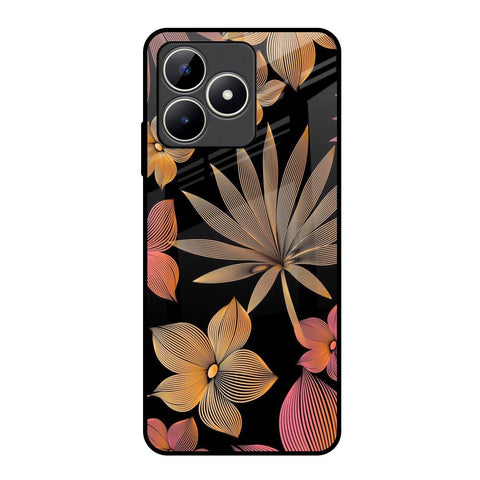Lines Pattern Flowers Realme C53 Glass Back Cover Online
