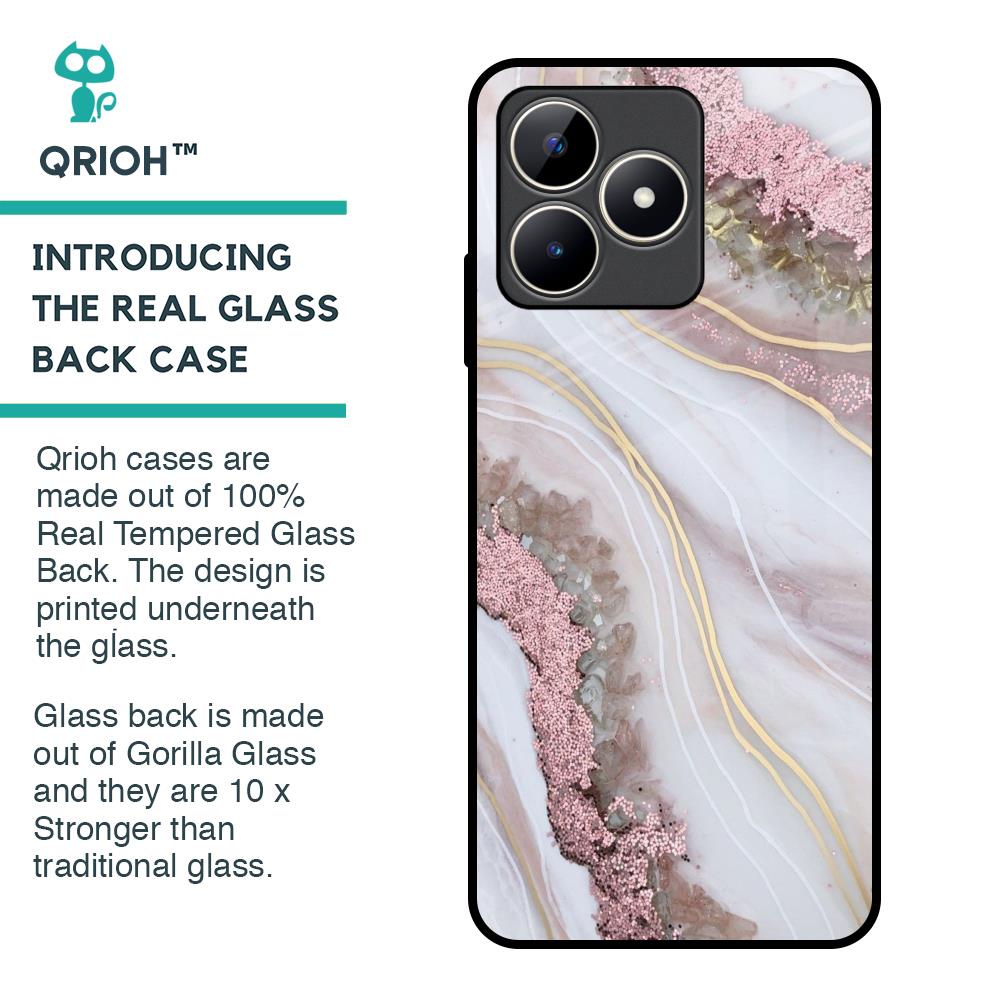 Pink & Gold Gllitter Marble Glass Case for Realme C53