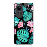 Tropical Leaves & Pink Flowers Oppo Reno10 5G Glass Back Cover Online